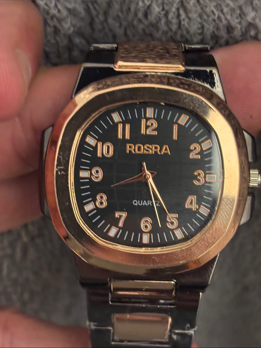Men's Black Dial Rose-Gold Accent Bracelet Watch